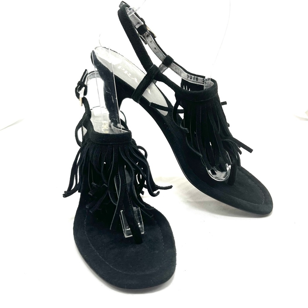 NWOT Prada Black suede fringe kitten heel size 7.5 - Picture 8 of 12